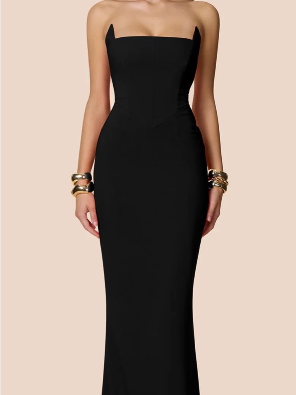 Strapless Black Sculpted Column Dress